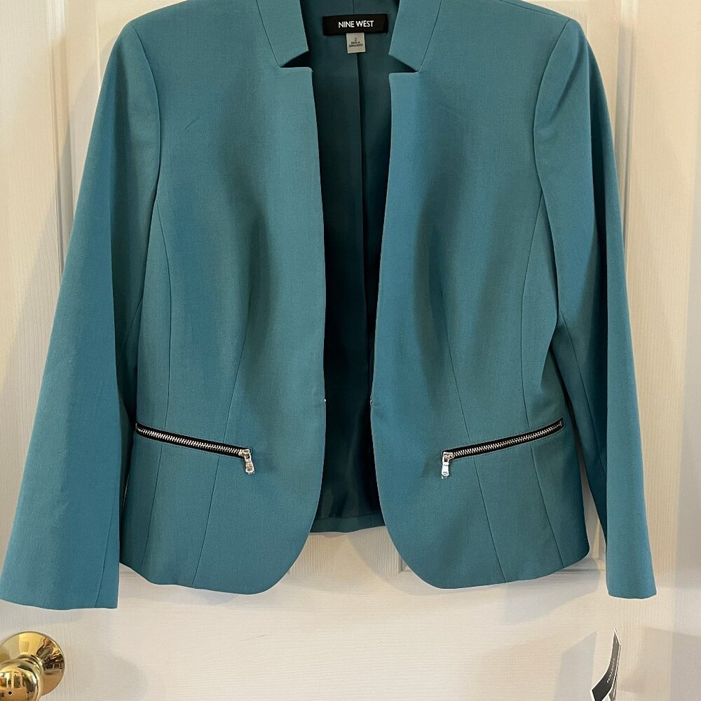 NWT Nine West Harbor Blue Blend Blazer Jacket Zipper Pockets Size 2